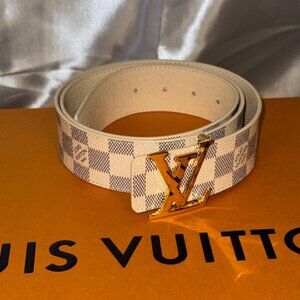 LOUIS VUITTON Damier Azur Belt Ceinture LV Initials